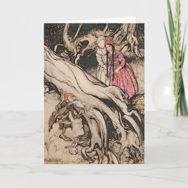 Tarjeta Blancanieves y Rosa Roja por Arthur Rackham (Anverso)