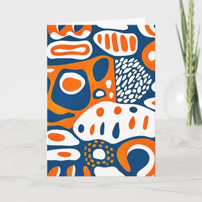 Tarjeta Blanco naranja azul geométrico retro (Anverso)