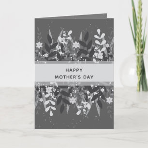 Tarjeta Blanco Negro Minimalista Cinta Floral Día de la Ma