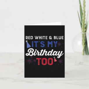 Tarjeta Blanco rojo y azul es mi cumpleaños también niños 