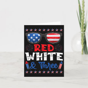 Tarjeta Blanco Rojo Y Bandera Estadounidense De Tres Años