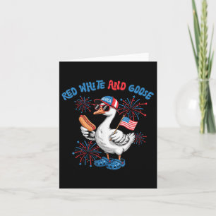 Tarjeta Blanco Rojo Y Goose Gracioso 4 De Julio Patriótico