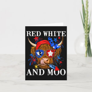 Tarjeta Blanco Rojo Y Moo Vaca Patriótica Bandera Estadoun