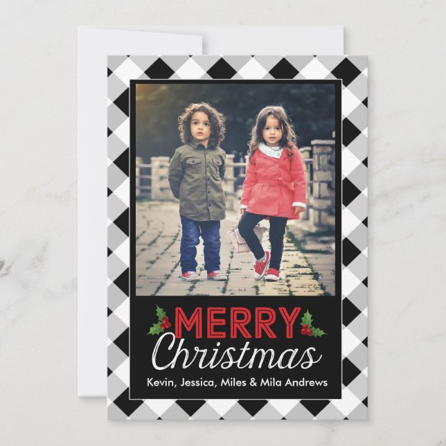 Tarjeta blanco y negro de la foto del navidad de (Anverso)