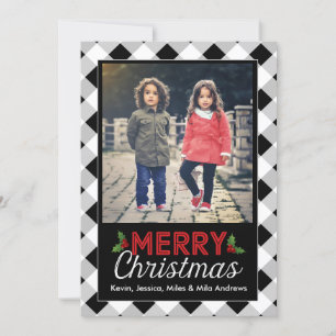 Tarjeta blanco y negro de la foto del navidad de