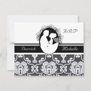 Tarjeta blanco y negro de RSVP del primer beso que
