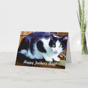 Tarjeta blanco y negro feliz del gato del día de