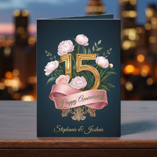 Tarjeta Blandas de Peonies y Oro 15 años de Boda