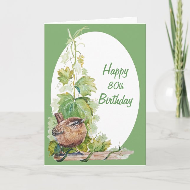 Tarjeta Blank Custom Age Birthday Wren Bird in Vineyard (Anverso)