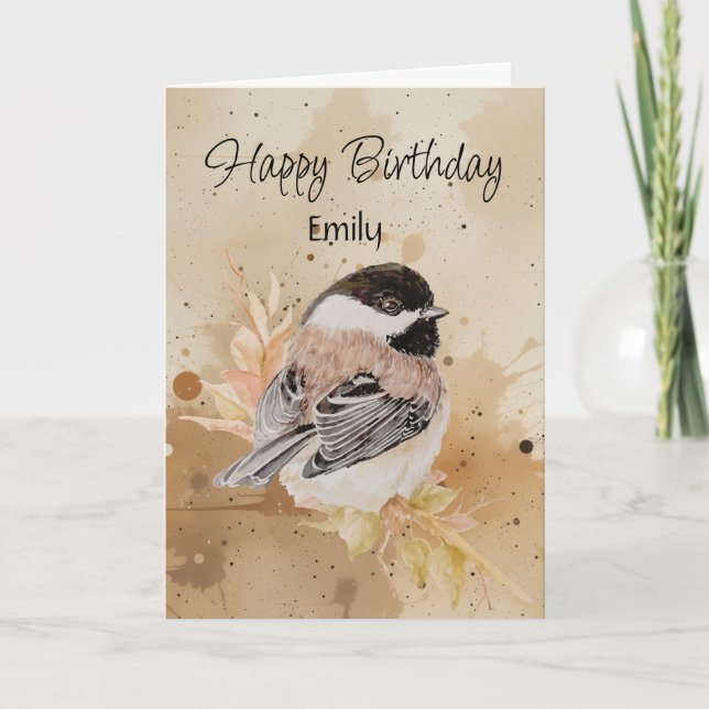 Tarjeta Blank Custom Name Birthday Chickadee Bird Nature (Anverso)