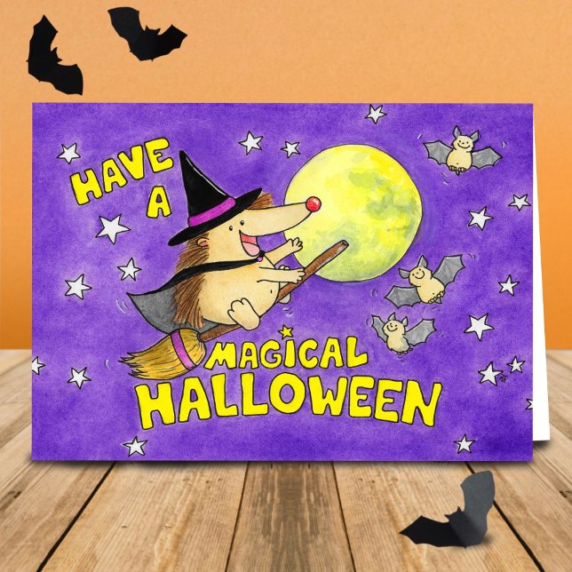 Tarjeta Blank Cute Halloween Hedgehog Witch  (Subido por el creador)