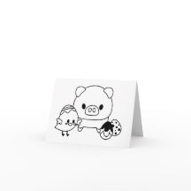 Tarjeta BLANK Cute Piglet and Chick (Pollo)