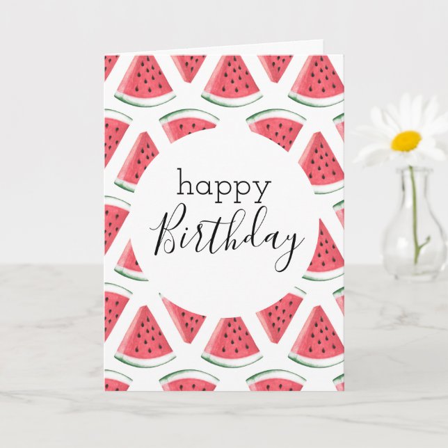 Tarjeta Blank Feliz cumpleaños Watermelon Slice Pattern Pi (Planta pequeña)