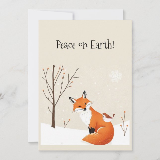 Tarjeta Blank Peace Earth Minimalista Fox Bird Animal (Anverso)