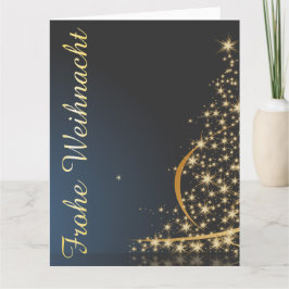 Tarjeta Blaues Weihnachtsmotiv mit goldenem Weihnachtsbaum