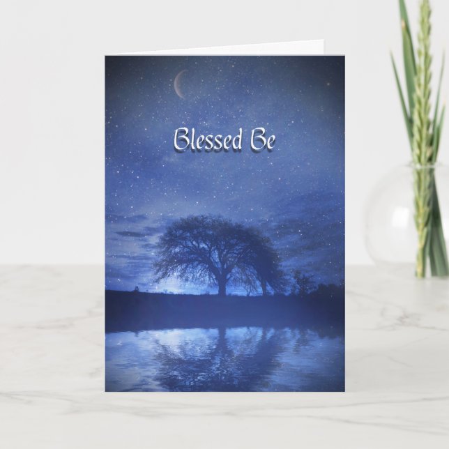 Tarjeta Blessed Be Happy Birthday Oak Tree and Moon (Anverso)