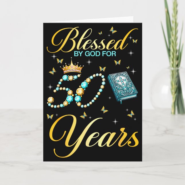 Tarjeta Blessed By God For 50 Years Old Christian 50th Bir (Anverso)