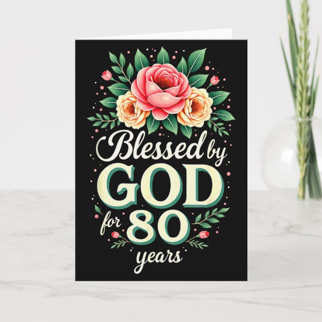 Tarjeta Blessed By God For 80 Years Religious 80th Birthda (Anverso)