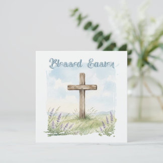 Tarjeta Blessed Easter Watercolor Easter Cross Greeting
