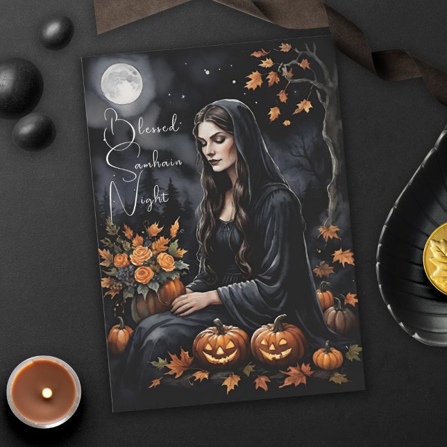 Tarjeta Blessed Samhain Night Halloween Fall Witch (Blessed Samhain Night Halloween Fall Witch Halloween Greeting Card)