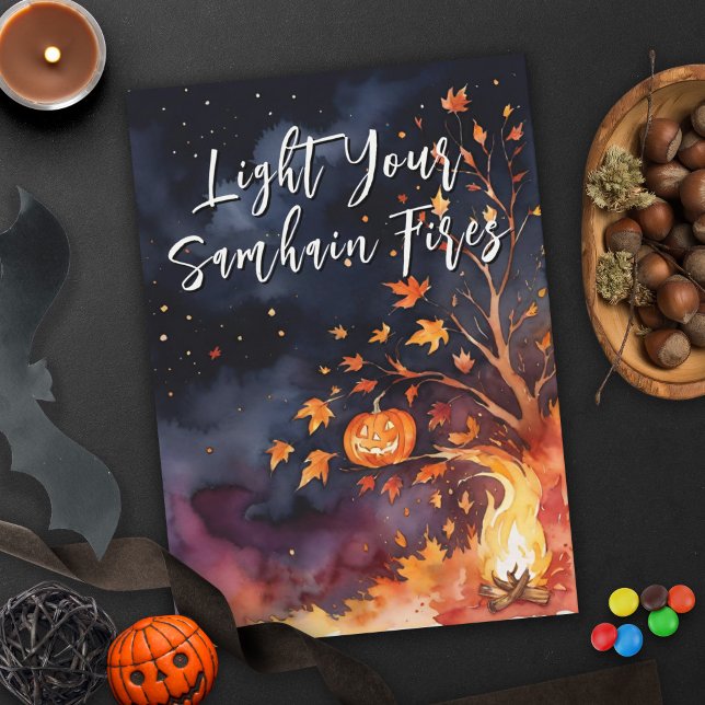 Tarjeta Blessed Samhain Night Halloween Pumpkins fall (Blessed Samhain Night Halloween Pumpkins Fall Greeting Card)