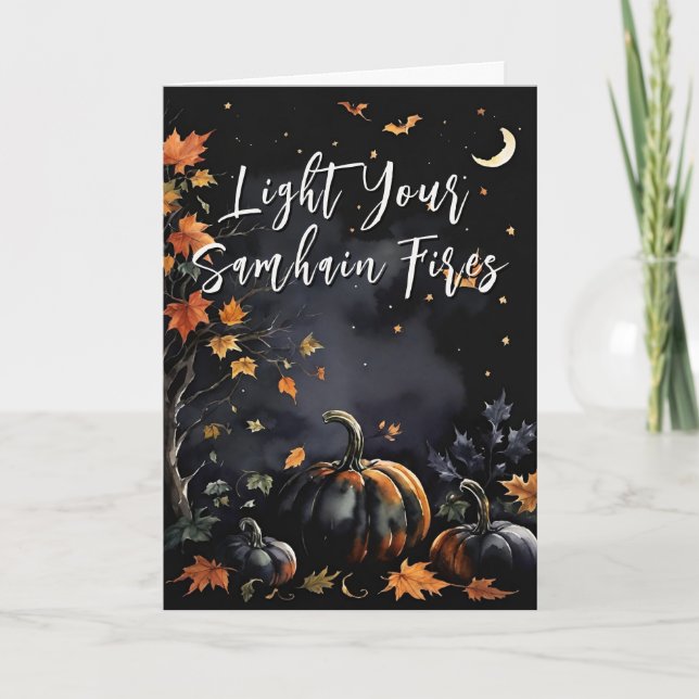 Tarjeta Blessed Samhain Night Halloween Pumpkins fall (Anverso)
