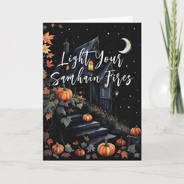 Tarjeta Blessed Samhain Night Halloween Pumpkins fall (Anverso)