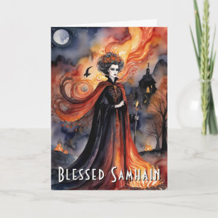 Tarjeta Blessed Samhain Red Queen Halloween Noche Bruja