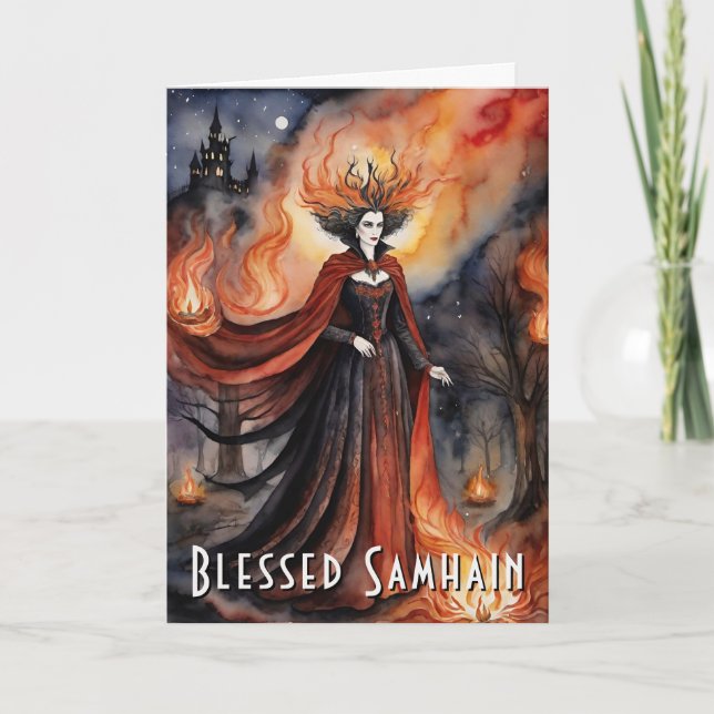 Tarjeta Blessed Samhain Red Queen Halloween Noche Bruja (Anverso)