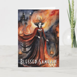 Tarjeta Blessed Samhain Red Queen Halloween Noche Bruja