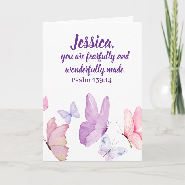 Tarjeta Blissful Butterfly Greeting Card with Psalm 139:14 (Anverso)