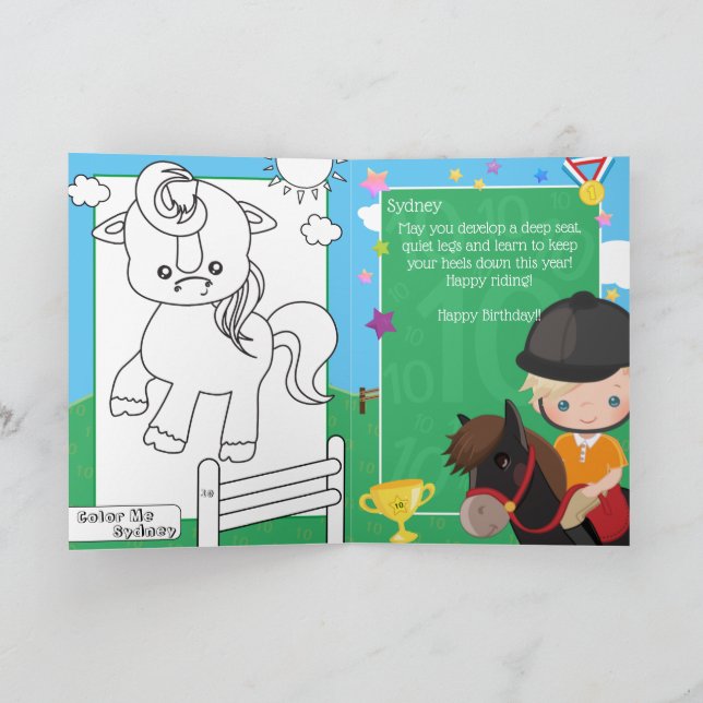 Tarjeta Blonde Boys Página de Colores Ecuestres Cumpleaños (Interior)