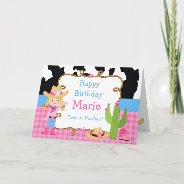Tarjeta Blonde Cowgirl Western Birday Party (Anverso)