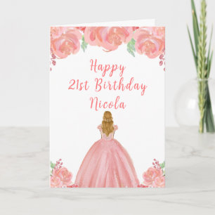 Tarjeta Blonde Hair Princess Pink Floral Birday Party