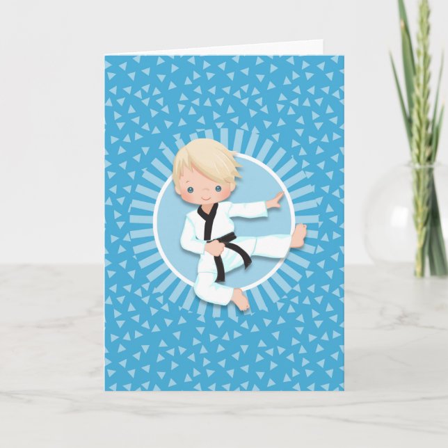 Tarjeta Blonde Karate Boy Judo Martial Arts (Anverso)