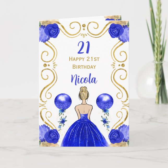 Tarjeta Blonde Princess Blue Happy Birday (Anverso)