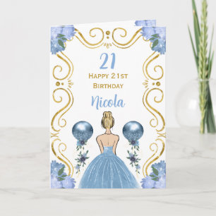 Tarjeta Blonde Princess Blue Happy Birday
