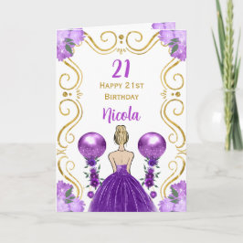 Tarjeta Blonde Princess Purple Happy Birday