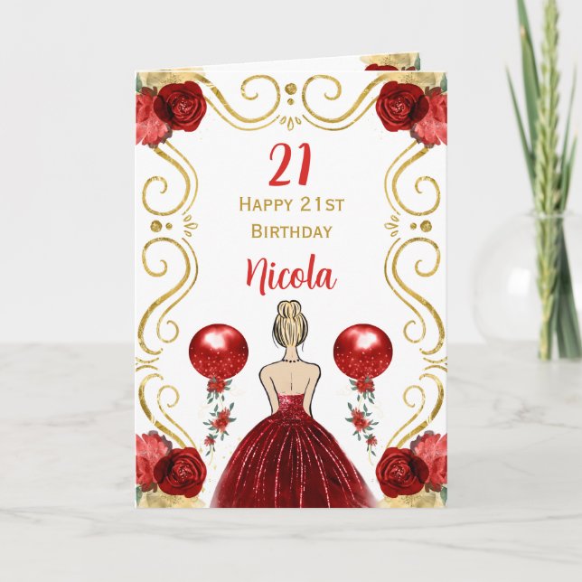 Tarjeta Blonde Princess Red Happy Birday (Anverso)