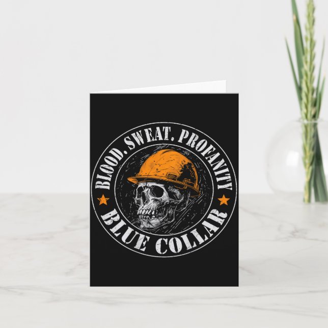 Tarjeta Blood Sweat Profanity Construction Worker Skull Bl (Anverso)