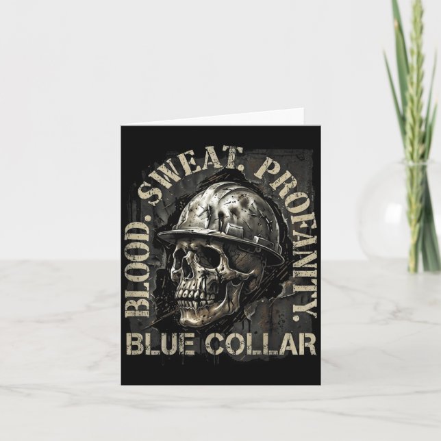 Tarjeta Blood Sweat Profanity Construction Worker Skull Bl (Anverso)