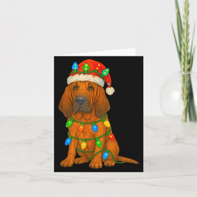 Tarjeta Bloodhound Christmas Lights Dog Lover Xmas Pajama  (Anverso)