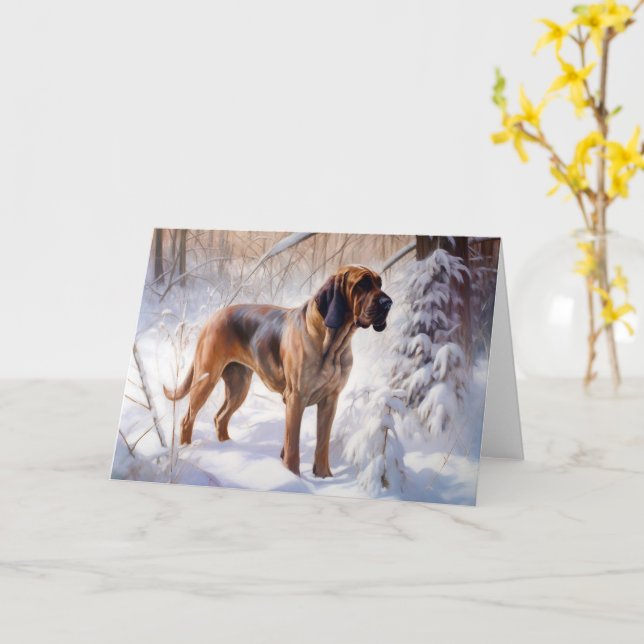 Tarjeta Bloodhound deja que nieve Navidades (flor amarilla)