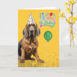 Tarjeta Bloodhound Dog Party Hat Yellow Birthday