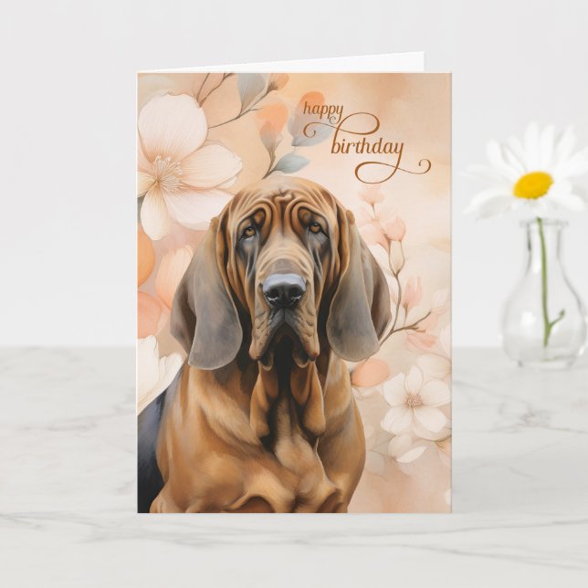 Tarjeta Bloodhound Dog Soft Peach Blossoms Birthday (Planta pequeña)