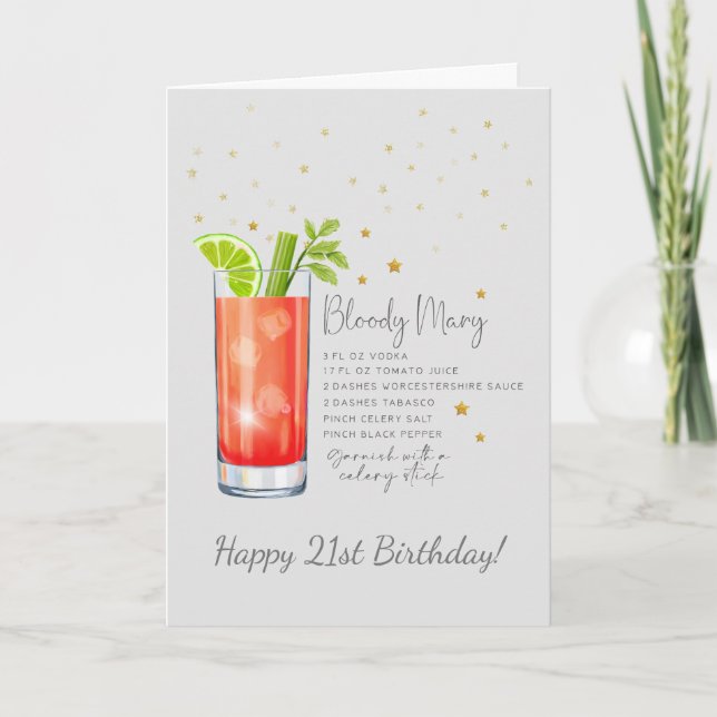 Tarjeta Bloody Mary Cocktail 21st Happy Birthday Card (Anverso)