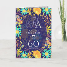 Blooming Mystical Floral Monogram Birthday Navy