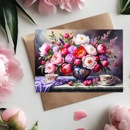 Tarjeta Blooms de Peonies, Día de las Madres Bouquet Orien