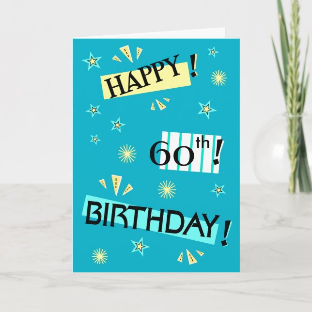 Tarjeta Bloque de colores divertidos Happy 60 Birthday Gre (Anverso)