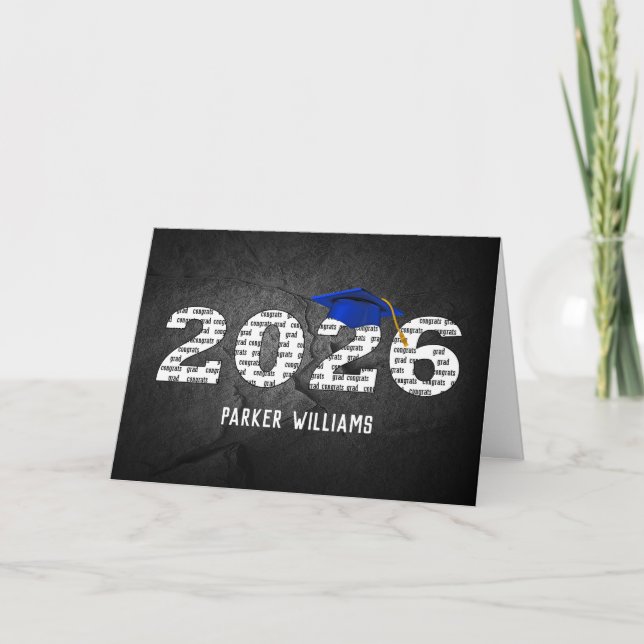 Tarjeta Blue 2025 Graduation Cap On Black Rock (Anverso)